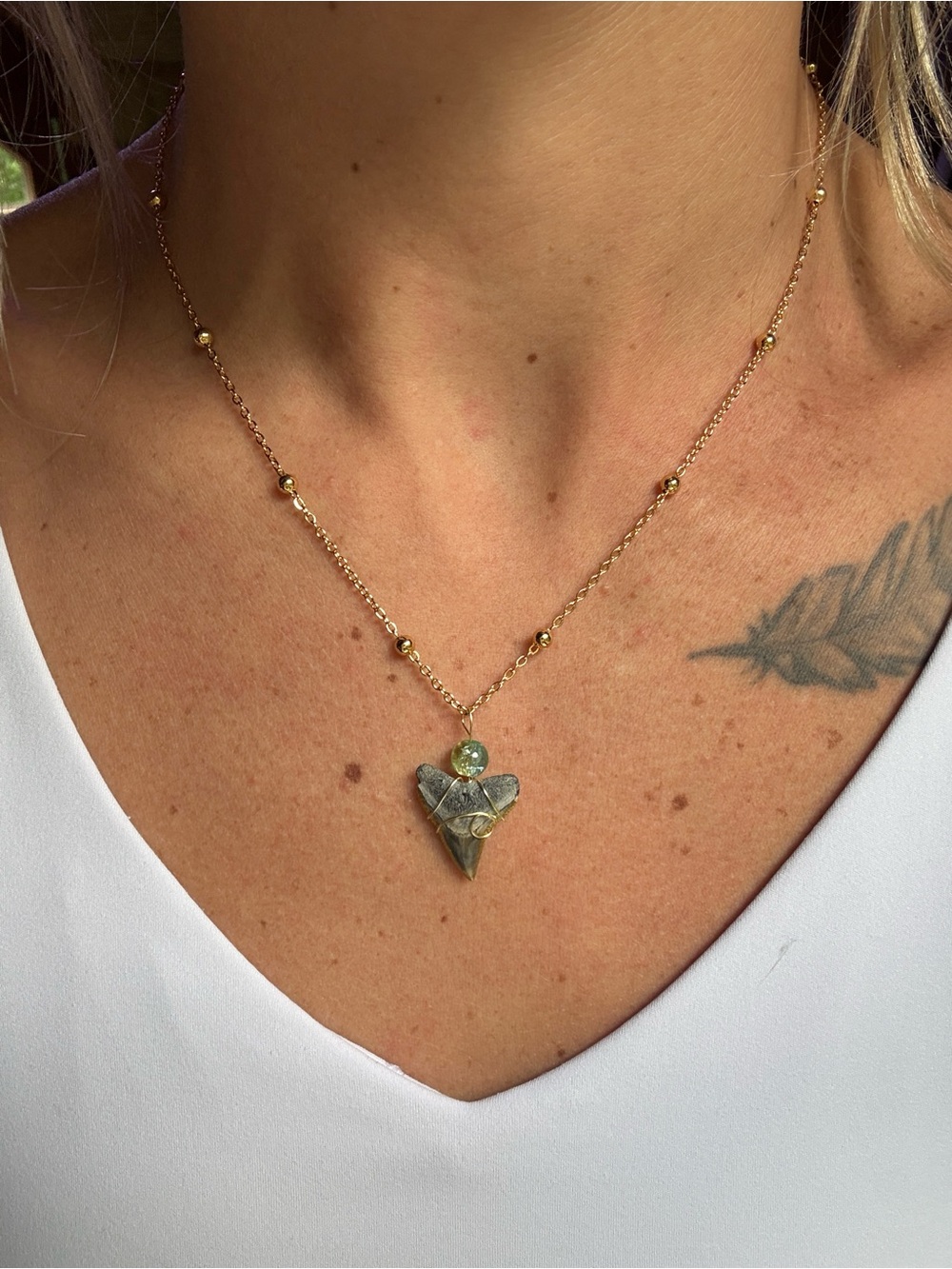 Handmade Authentic Gold Dipped Wave Wire Wrapped Bull Shark Tooth Necklace 🦈